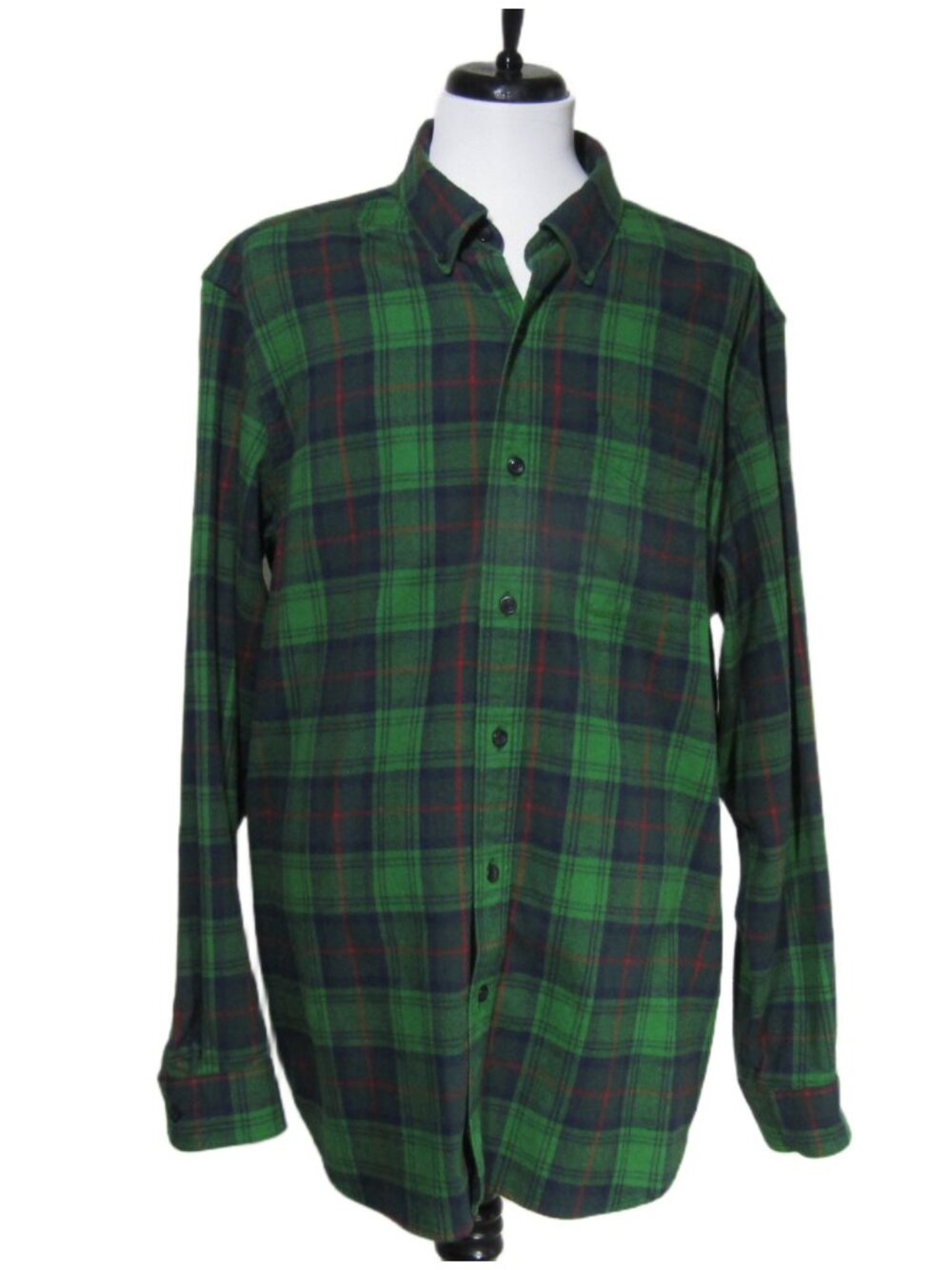 LL Bean Scotch Plaid Flannel Trad Fit Tartan Button Front Classic Shirt L Green